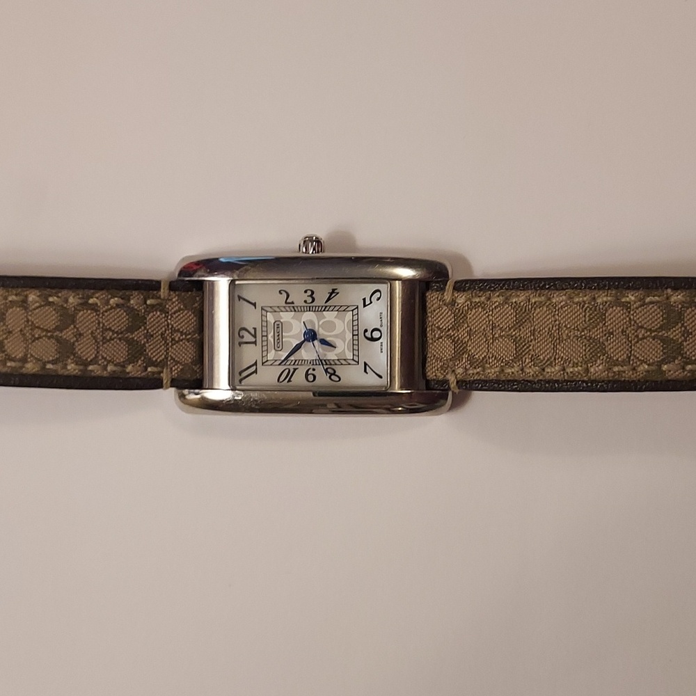 Coach Brown Watch Signature Canvas On Leather Tank Watch